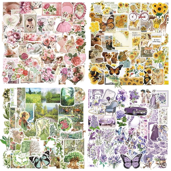 400 Pcs Vintage Sticker Set, 200 Unique Nature Designs Washi Stickers for Junk Journal, Scrapbooking & Craft Decor