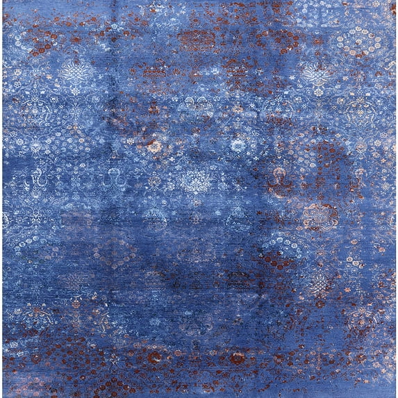 Ahgly Company Indoor Square Mid-Century Modern Blue Persian Area Rugs, 6' Square