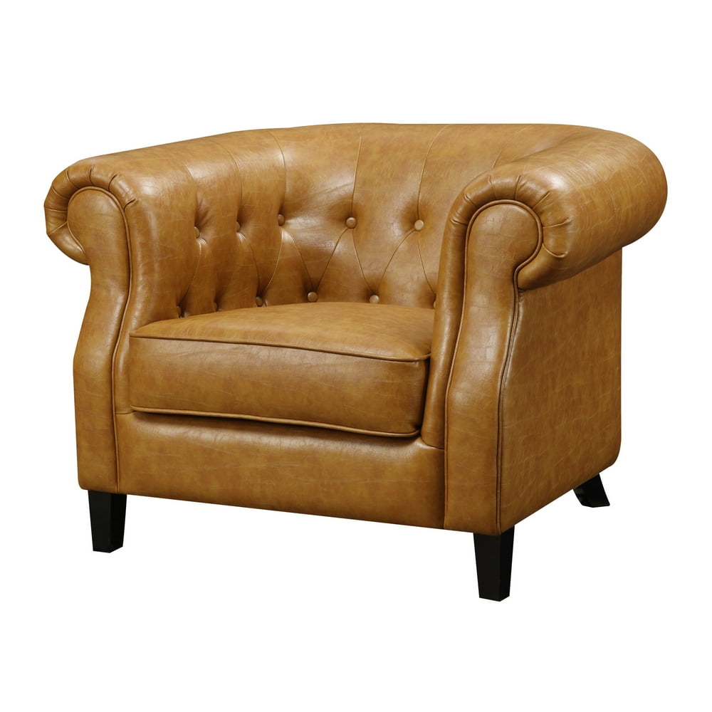 Emerald Home Soho Caramel Accent Chair with Faux Leather Upholstery