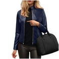 thumbnail image 5 of GEWSEY Womens Faux Leather Long Sleeve Jackets Quilted Moto Outwear Slim Lapel Coats (Navy, S), 5 of 9