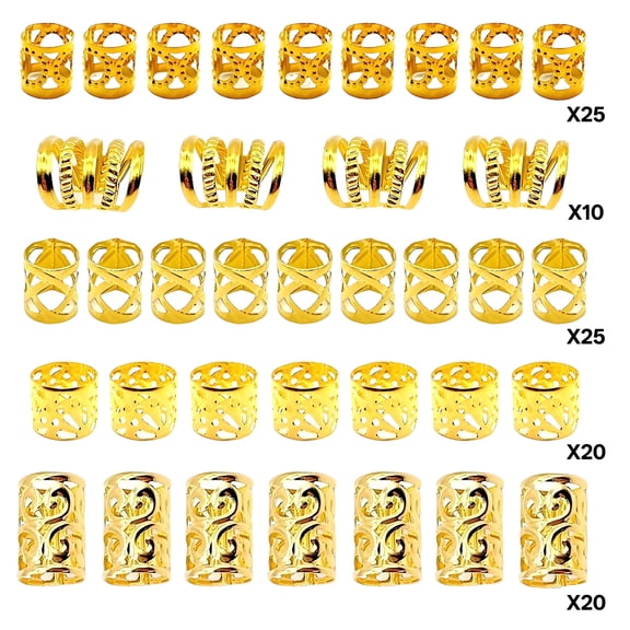 DESIGNICE Hair Braid Rings Hair Cuffs Set,Gold Plated Hair Jewelry for Braids,Openwork,Long Hair Pendant,Gold Hair Accessories for Woman and Man,100Pcs