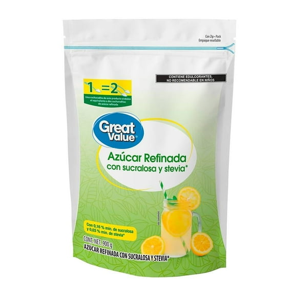 Azúcar refinada Great Value con sucralosa y stevia 900 g