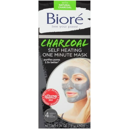 Biore Self-Heating One Minute Mask, Charcoal (Pack of 2)