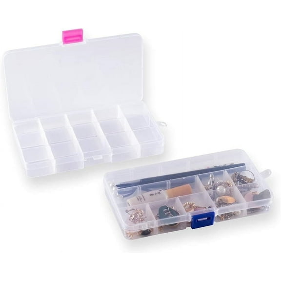 Transparent Box Storage Organizer,Plastic Grid,Adjustable Dividers,Travel Small Size Case with Lid for Display Collection,Organizing Small Parts,Jewlery,Rings (15 Grid)
