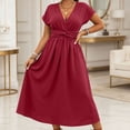 thumbnail image 2 of Ruimatai Women's V-Neck Twist Waist Short Sleeve A-Line Casual Midi Dresses for Women Work Office & Party Wear, 2 of 5