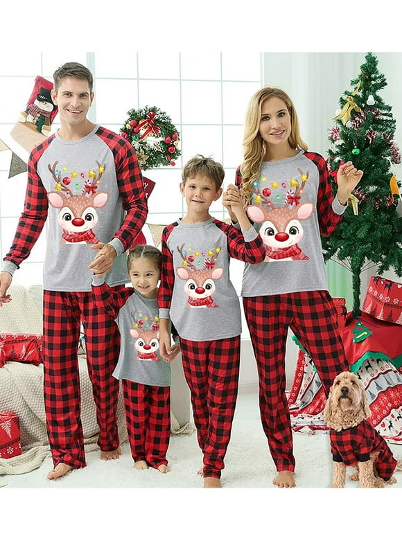 Huakaishijie Christmas Family Pyjamas Set for Women Men Kids Baby Plaid Xmas PJs Sleepwear