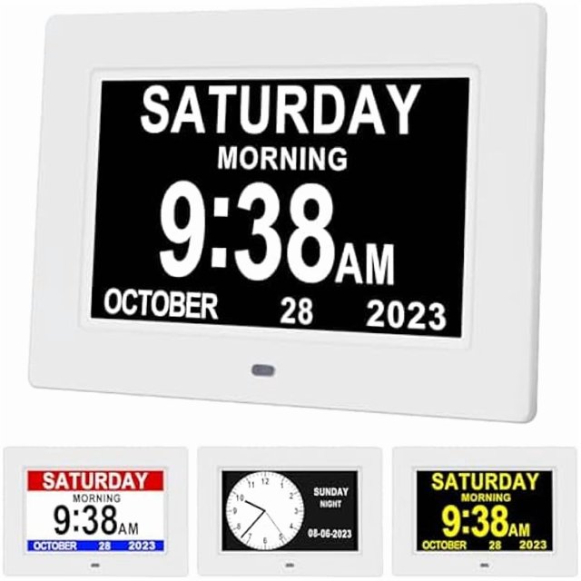 wonima44 Aowasi 7 Inch Dementia Clock for Seniors Impaired Vision Alzheimers Digital Calendar Day Clock with 12 Alarm Options, Non-Abbreviated Day & Month