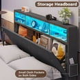 thumbnail image 2 of Full Size LED Bed Frame with USB Ports Charging Station Headboard,Upholstered Platform Bed with LED Lights and Storage Headboard, No Box Spring Needed, Dark Grey, 2 of 9