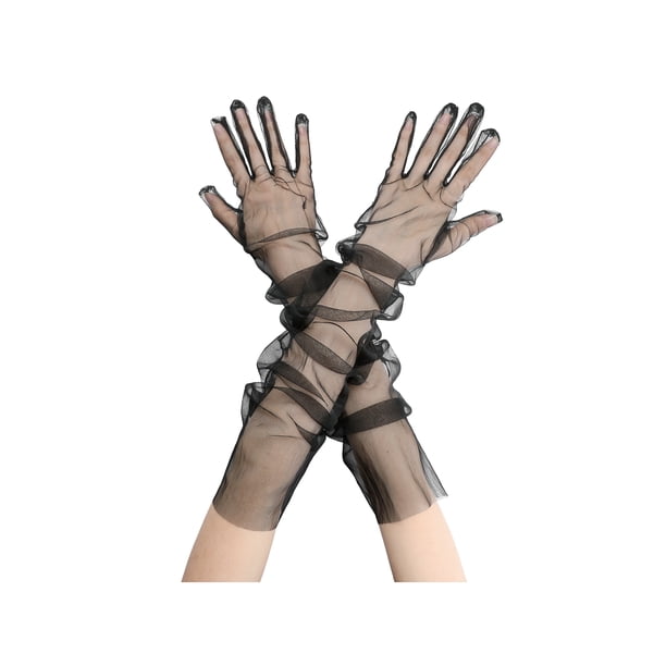 Guantes largos de tul para mujer INSPIRE CHIC, guantes de malla transparentes de dedo completo para la noche de boda, color negro, talla L