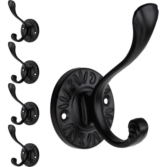 Giti Island 5pcs Black Coat Hooks, Wall Mounted, Matte Black, Zinc, 100% Zinc, 35 lbs Weight Capacity, Farmhouse Style, Perfect for Coats, Scarves, Towels, Bathrooms, Bedrooms, Closets, Porches