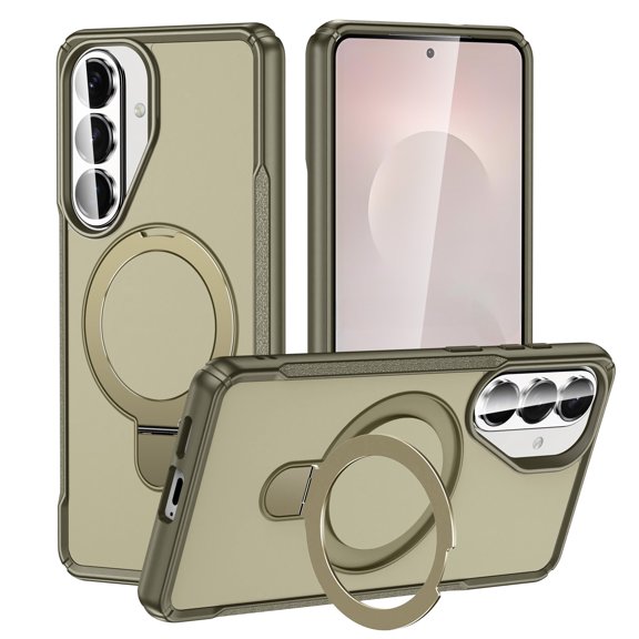Allytechgroup Magnetic Case for Samsung Galaxy S26 with Stand, Built-in Ring Holder Support Wireless Chagring Hard PC Rugged Heavy Duty Durable Cover Case Shockproof Protective, Khaki