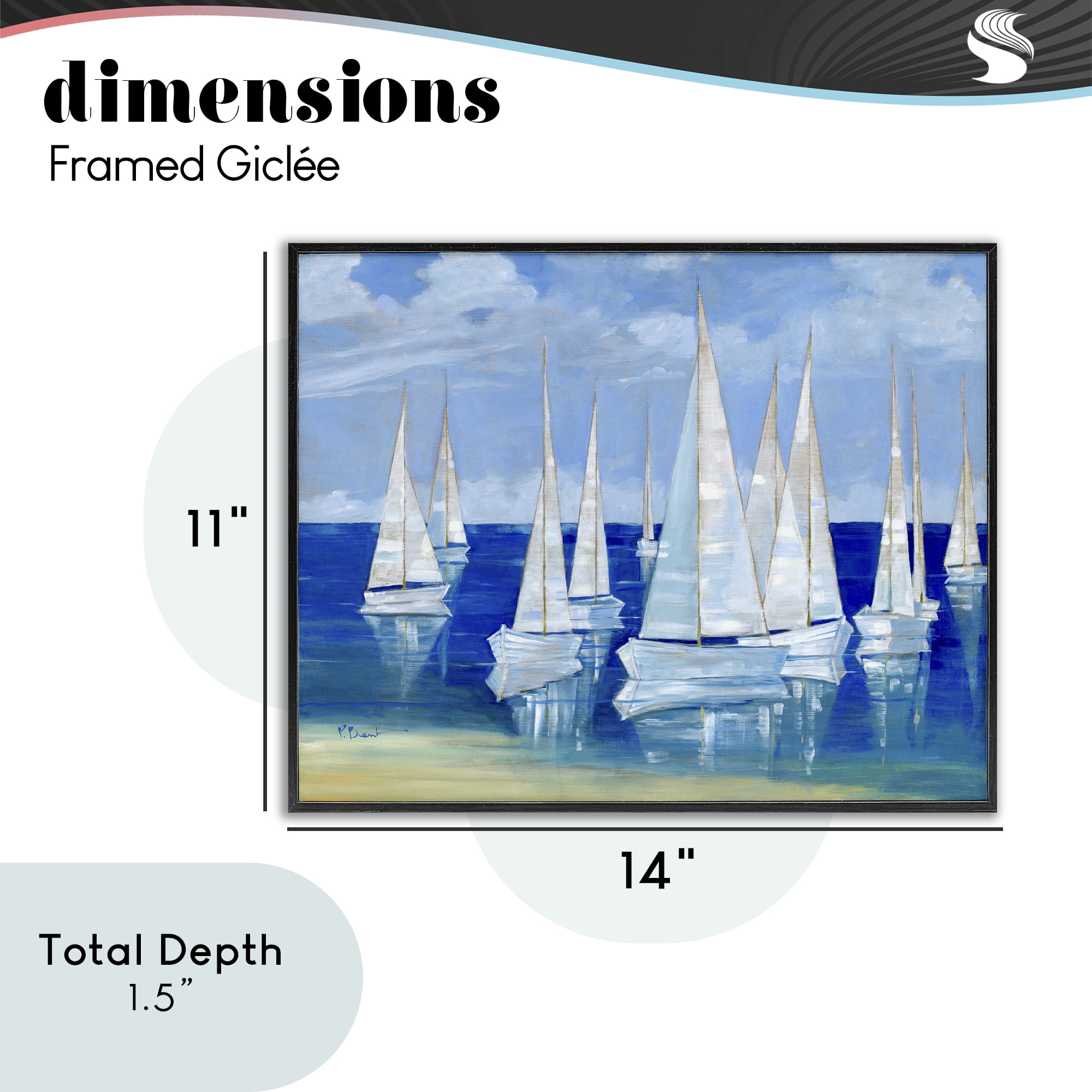 Stupell Industries Blanco Beach Sailboats Black Framed Giclee Art, design by Paul Brent
