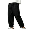 thumbnail image 2 of Spazoro Boys 100% Cotton Pants with Pockets, Elastic Waist Roll‑Up Cuffs Button Closure Loose Fit Solid Color Casual Tapered Trousers for Daily Wear Black Size 3-4T, 2 of 5