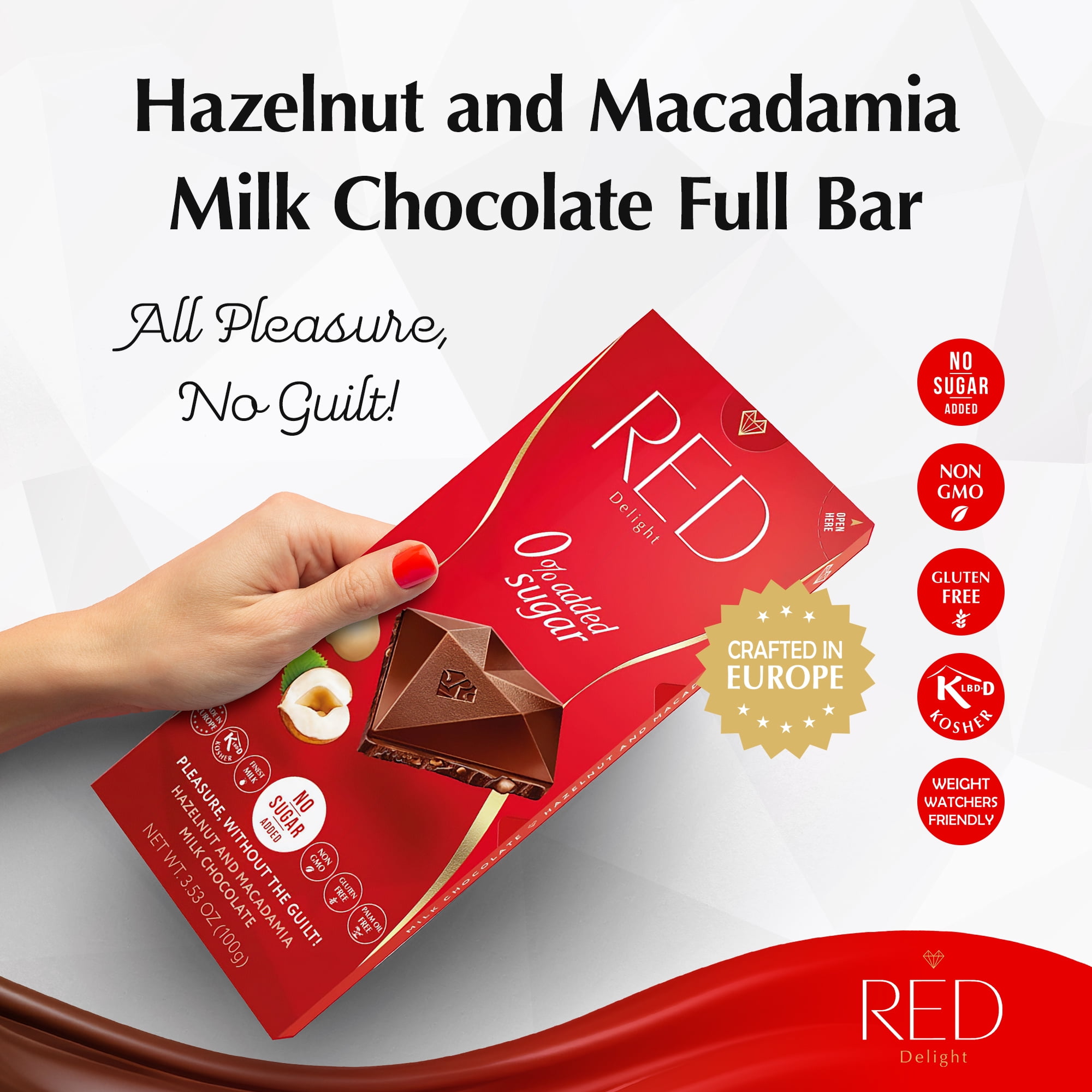 RED Delight Hazelnut and Macadamia Milk Chocolate Full Size Bars (3.53 Ounces Each)