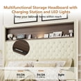 thumbnail image 5 of Harper & Bright Designs Full Size Velvet Tufted Platform Bed Frame with USB Port and Night Light, Wing-back Platform Bed with Rivet Decoration Headboard and Shelf, Beige, 5 of 15