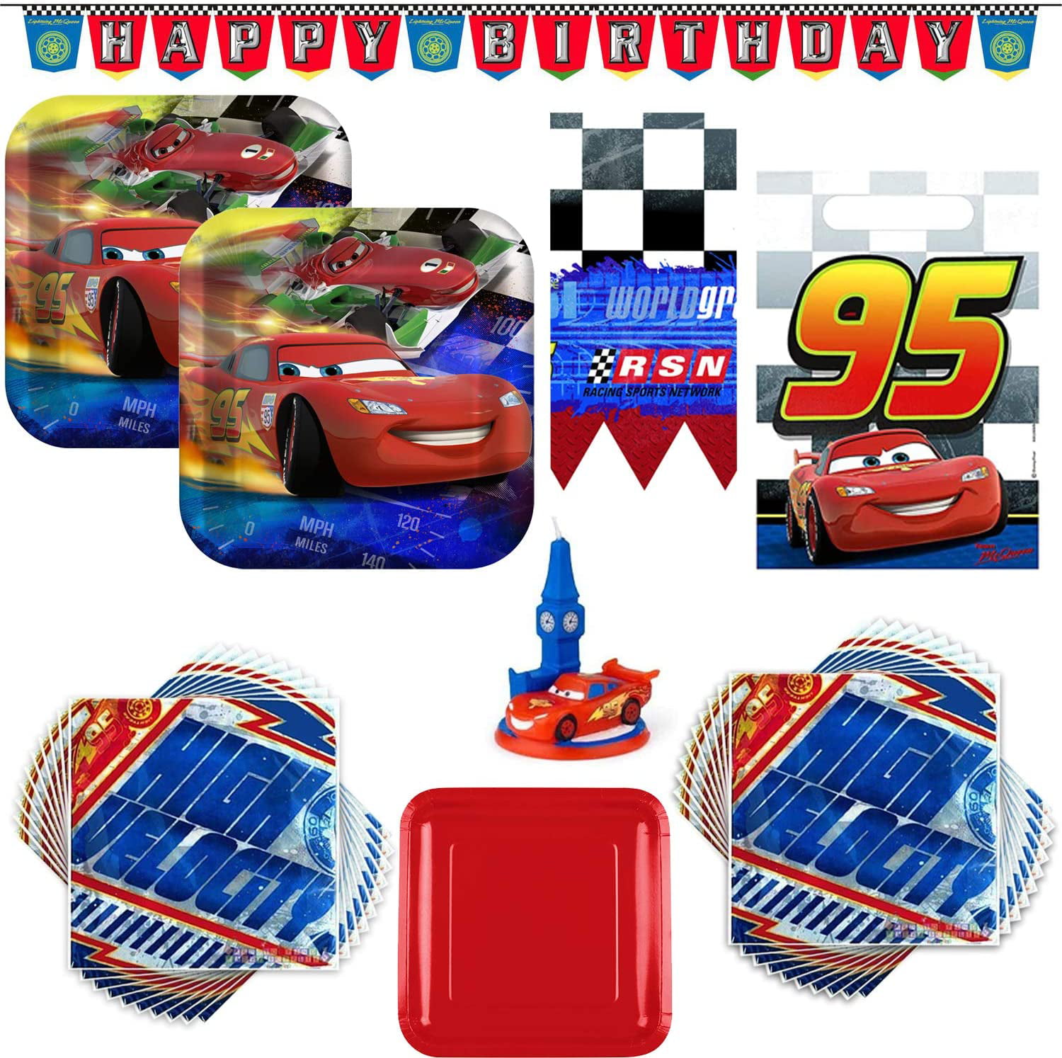 Disney Cars Lightening McQueen Birthday Party Table Tableware Supplies 8 Guests 