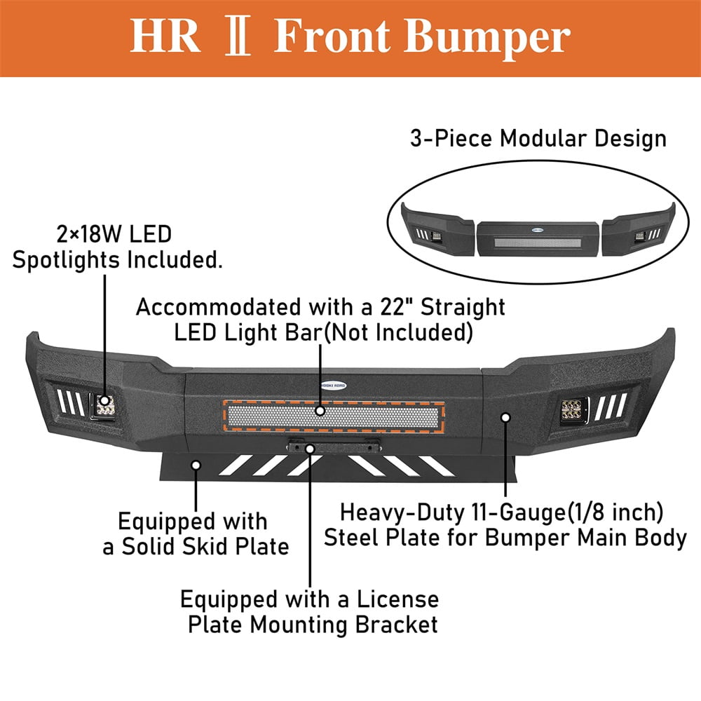 Hooke Road Front Bumper w/ Skid Plate & LED Lights Fit Toyota Tacoma 2005-2011