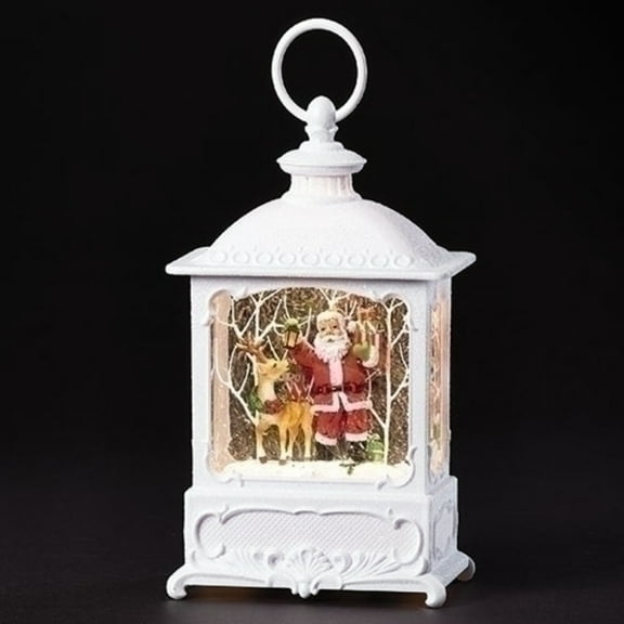 Roman 8.75" White and Red LED Swirl Santa with Deer Christmas Tabletop Decor