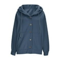 thumbnail image 3 of Womens Button up Sweatshirts Jackets, Long Sleeve Oversized Fleece Lined Hooded Cardigan, Fall Warm Loungewear Jackets Coat with Pockets Blue M, 3 of 6