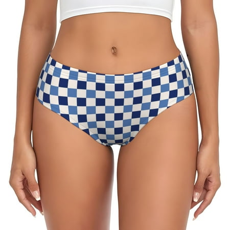Womens Underwear - No Show Seamless Underwear for Women  Blue and White Plaid Soft Stretch Women s Panties  Hipster Ladies Panties Breathable Bikini Underwear Briefs