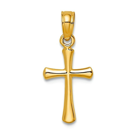 9mm 10k Solid Yellow Gold Polished Beveled Religious Faith Cross With Round Tips Charm Pendant Necklace for Women
