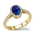 thumbnail image 2 of 2 Carat Oval Cut Blue Sapphire And Moissanite Diamond Halo Engagement Ring in 10k Yellow Gold, 2 of 2