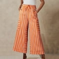 thumbnail image 2 of Sexlip Women Drawstring Striped Pants Loose Wide Leg Lounge Pants Casual Palazzo Pants Trousers with Pockets Orange L, 2 of 5
