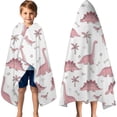 thumbnail image 3 of Pink Dinosaur and Bird Pattern Hooded Bath Towel，60"x35" for Ages 3 To 12 Kids, Quick Dry Lightweight Soft Microfiber Hood Beach Towel Cover Up for Kids, 3 of 7