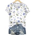 thumbnail image 5 of adaychics Floral T Shirts for Women V Neck Raglan Short Sleeve Tee Shirts Regular Fit Summer Basic Tops for Streetwear, 5 of 8