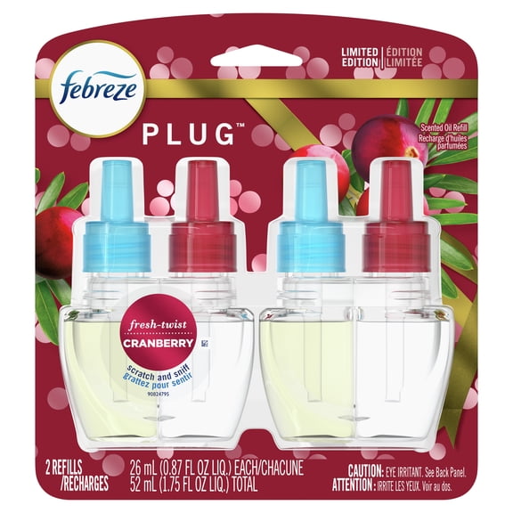 Febreze Odor-Eliminating Plug Air Freshener Refill, Cranberry, 2 Ct