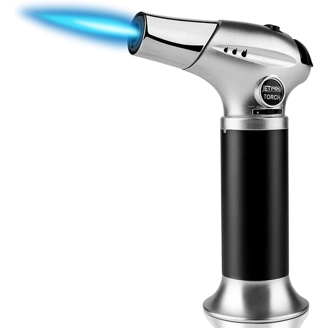 Butane Kitchen Torch Lighter Cooking Refillable Torch with Adjustable Flame and Safety Lock for Desserts BBQ Kitchen (Butane Gas Not Included) (Sliver)