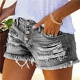 thumbnail image 3 of Wevis Women's High Waist Ripped Denim Shorts, Button Fly Frayed Hem Stretchy Jean Shorts for Summer - GRAY_M, 3 of 4
