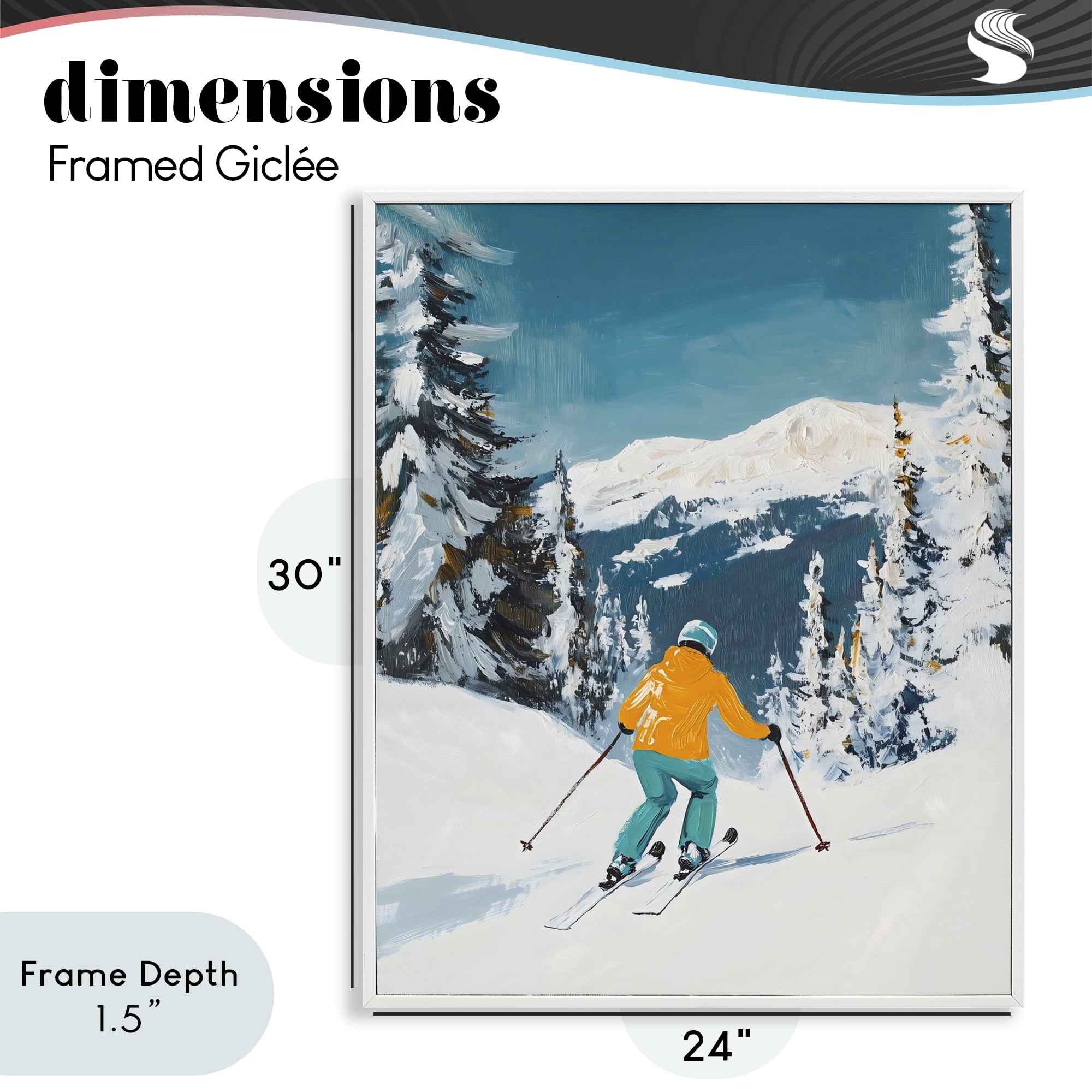 Stupell Industries Downhill Skier on Mountain White Framed Giclee Art, design by The Prints Vibe
