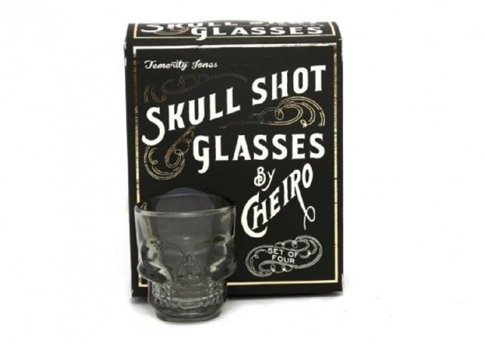 Set of 4 Tinted Glass 3D Skull Shot Glasses