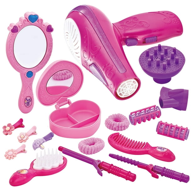 JOYIN 17Pcs Girls Beauty Salon Set, Pretend Play Doll Hair Stylist Toy