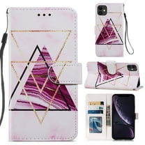 iPhone 12 Wallet Case with Card Holder, iPhone 12 Pro Cover with Hand Strap, Allytech PU Leather Soft TPU Back Shockproof Magnetic Button Kickstand Case for iPhone 12/12 Pro 6.1", Triangle Marble
