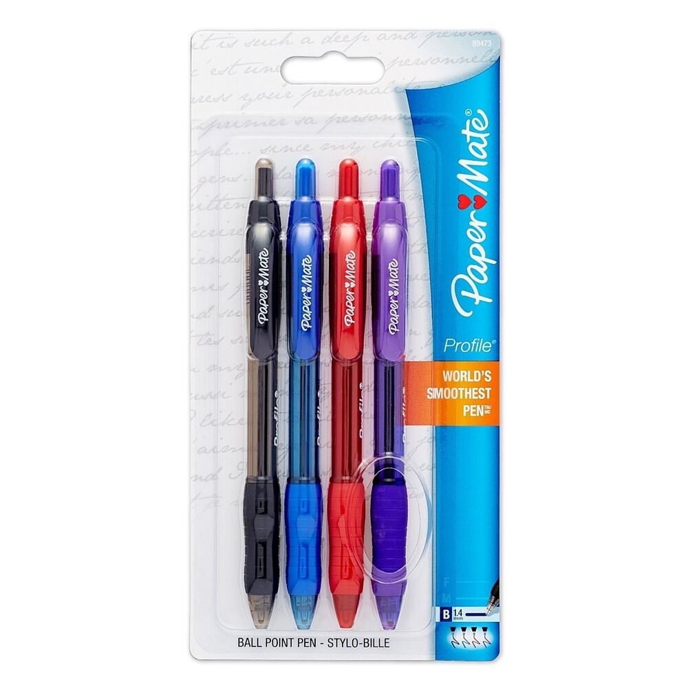 Paper Mate Profile Retractable Ballpoint Pens, Assorted Colors 4 ea (Pack of 4)