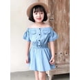 thumbnail image 4 of Infant Baby Girls Denim Outfit Off Shoulder Cropped T-shirt Top Skirt Summer Clothes Set, 4 of 5