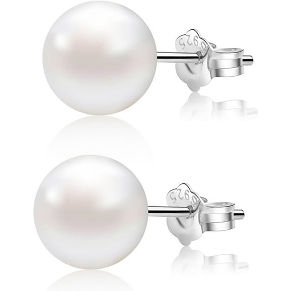 CFIOZYOS Pearl Earrings Freshwater Pearl White Button Stud Earrings with 925 Sterling Silver for Women