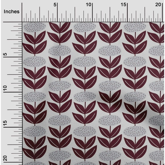 oneOone Cotton Poplin Maroon Fabric Leaves & Floral Block Quilting Supplies Print Sewing Fabric By The Yard 56 Inch Wide