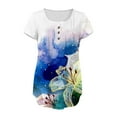 thumbnail image 4 of YOTAMI Plus Size Tops for Women Summer Fashion Floral Print Tunic Tops Short Sleeve V-Neck Blouses Dressy Casual T-Shirts Blue, 4 of 5
