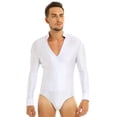 thumbnail image 3 of iiniim Men Long Sleeve V-neck Press Button Crotch Ballroom Latin Tango Rumba Bodysuit Dance Shirt White Large, 3 of 7