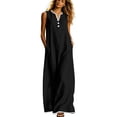 thumbnail image 6 of FengLS Women's Dresses Trendy V-Neck Button Maxi Dress Casual Loose Sleeveless Long Dress Comfy Daily Flowy Cotton Sundresses, 6 of 8