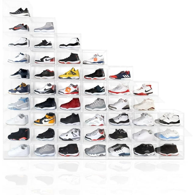 Ollie Ultra Clear Acrylic Shoe Box - Stackable Clear Plastic Shoe Organizer, Shoe Display Case, Closet Shoe Storage, Shoe Boxes Clear Plastic Stackable, Transparent Shoe Case (Pack of 48)