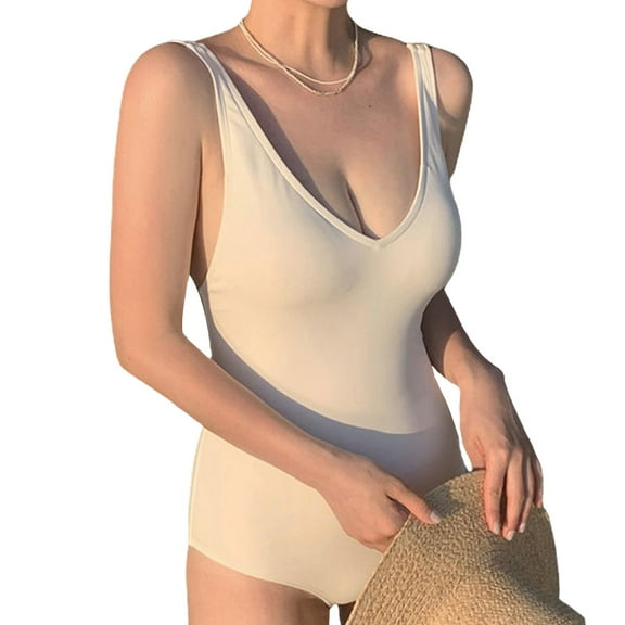 Women One Piece Swimsuits V Neck Tummy Control Bathing Suits Front Cross Swimwear - M