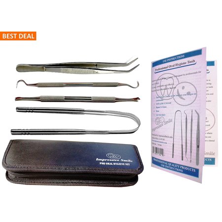 Essential and Stylish Pro Oral Hygiene Kit for Home Use - Calculus & Plaque Remover Set - Tartar Scraper - Scaler Instrument, Tongue Cleaner, Dental Tweezers,.., By Impressive Smiles