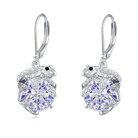 Frog Earrings with Birthstone 925 Sterling Silver Frog Drop Dangle Earrings Alexandrite Jewelry Gifts for Women (6-June)