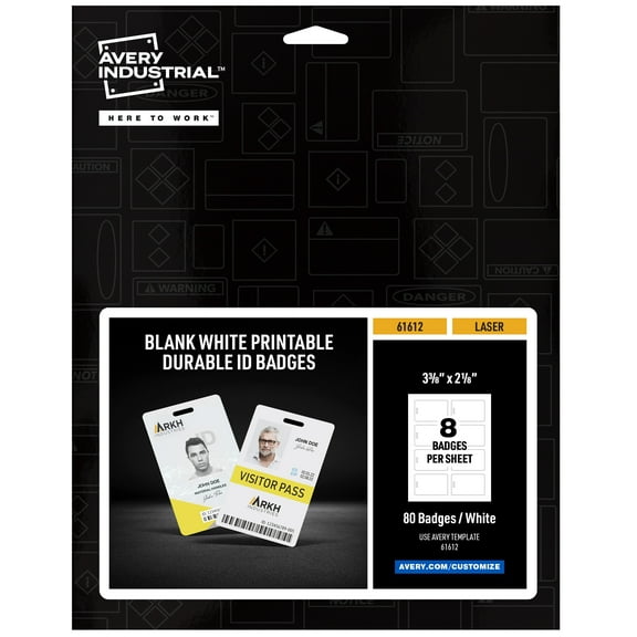 Avery Tall  ID Badges for Lanyards, 80ct, 3.375" x 2.125" (61612)