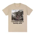 thumbnail image 3 of Sobreviví al dolor de estómago de hoy, camiseta divertida con meme de gato, camiseta de manga corta para hombres y mujeres, camisetas casuales de algodón de gran tamaño, ropa de calle, 3 of 5
