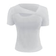 thumbnail image 5 of Wang6 Womens Short Sleeve T Shirts Casual Hollow out Solid Tees Summer Crew Neck Slim Fit Tops Light Gray S, 5 of 6